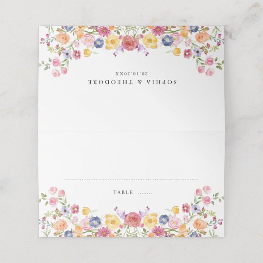 Wildblume Fruchtsaison Meadogarten Hochzeit I Platzkarte (Außenseite Aufgefaltet)