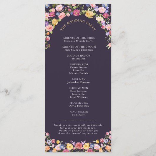 Wildblume Fruchtsaison Meadogarten Hochzeit I Programm (Rückseite)