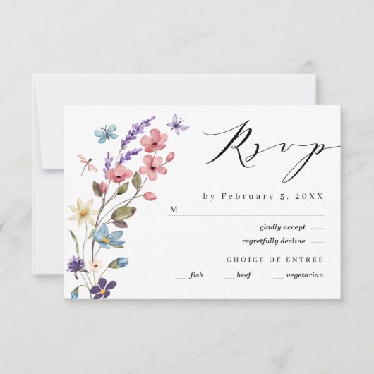Wildblume Frühjahr Blumenhochzeit RSVP Karte (Vorderseite)