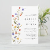 Wildblume Frühjahr Elegante Minimalistische Hochze Einladung (Stehend Vorderseite)