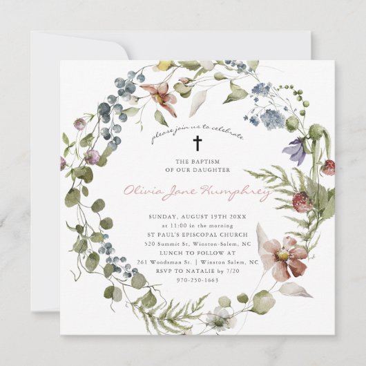 Wildblume Frühling Sommerblumentaufen Einladung (Vorderseite)