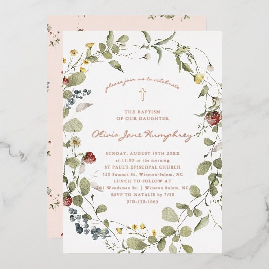 Wildblume Frühling Sommerblumentaufen Folieneinladung (Vorderseite/Rückseite)