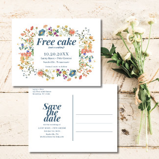Wildblume Funny Free Cake Wedding Save the Date Ankündigungspostkarte
