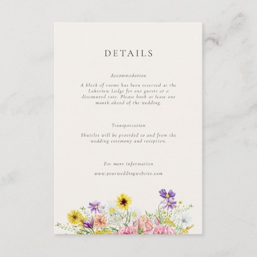 Wildblume für Wasserfarben - Details zur Hochzeit Begleitkarte (Vorderseite)