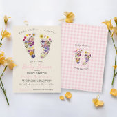 Wildblume Fußabdrücke Beige Baby Girl Dusche Einladung