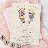 Wildblume Fußabdrücke Beige Baby Girl Dusche Einladung