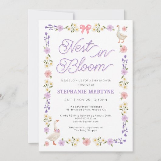 Wildblume Gänse Nest in Bloom Baby Dusche Einladung (Vorderseite)