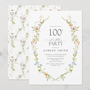 Wildblume Garden 100. Geburtstagsparty Wasserfarbe Einladung