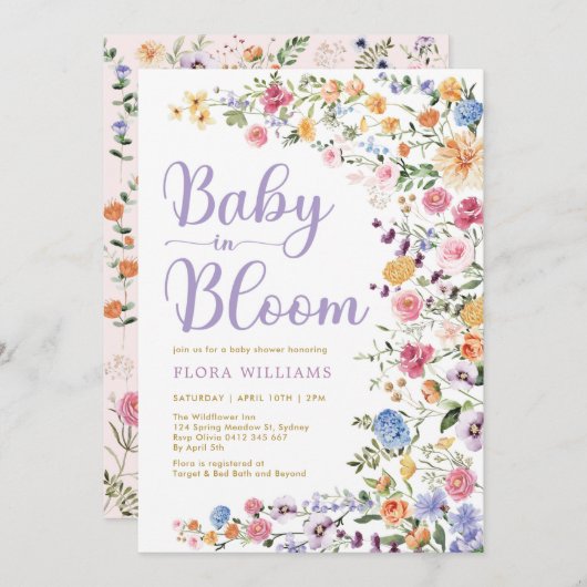 Wildblume Garden Baby in Bloom Baby Girl Dusche Einladung (Vorne/Hinten)