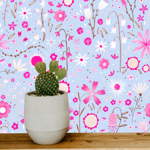 Wildblume Garden Blue Pink Floral Tapete