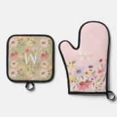 Wildblume Garden Blumenname Monogramm Ofenhandschuh & Topflappen-Set (Vorderseite)