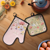 Wildblume Garden Blumenname Monogramm Ofenhandschuh & Topflappen-Set