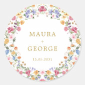 Wildblume Garden Blumenstrauß Hochzeit Runder Aufkleber (Vorderseite)