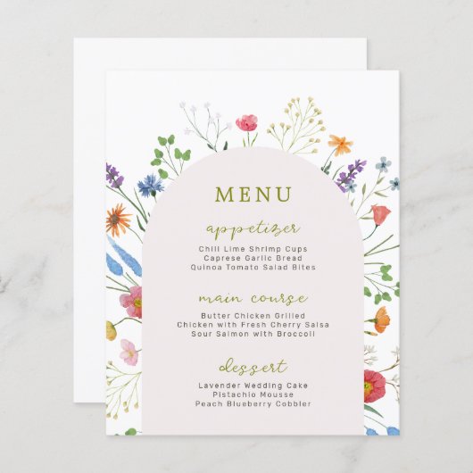 Wildblume Garden Brautparty Menü (Vorne/Hinten)