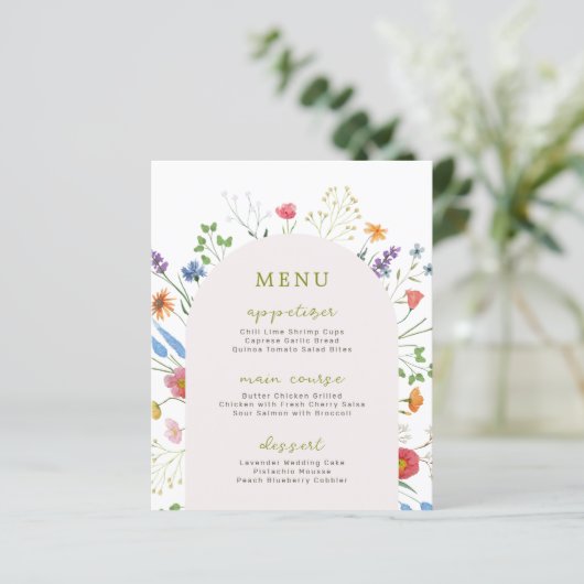 Wildblume Garden Brautparty Menü (Stehend Vorderseite)