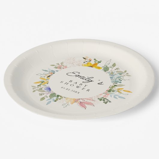 Wildblume Garden Charm | Babyparty Pappteller (Schrägansicht)