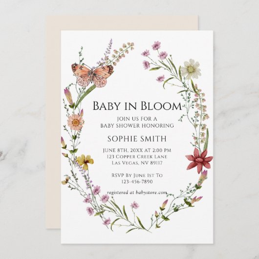 Wildblume Garden Eine Kinderdusche im Blut Einladung (Vorne/Hinten)