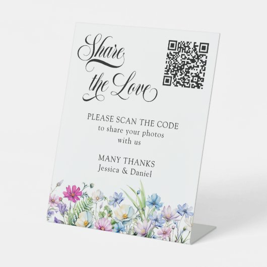 Wildblume Garden Floral Wedding Foto QR Code Sockelschild (Vorderseite)