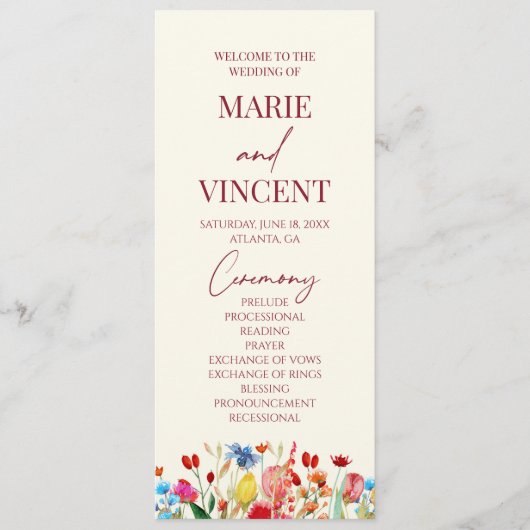 Wildblume Garden Floral Wilde Blume Hochzeit Programm (Vorderseite)