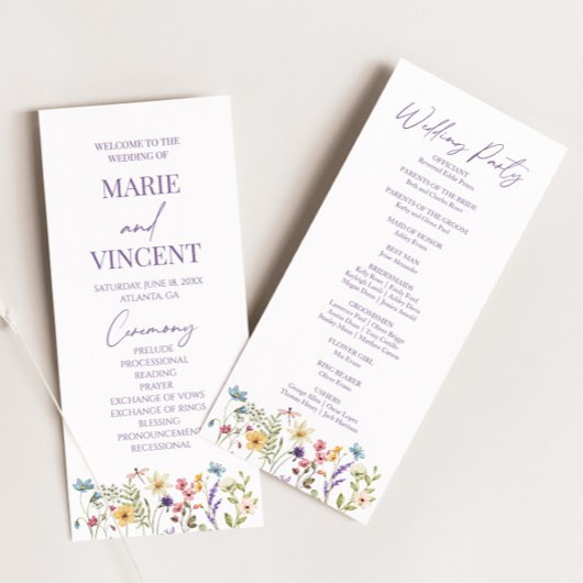 Wildblume Garden Floral Wilde Blume Hochzeit Programm