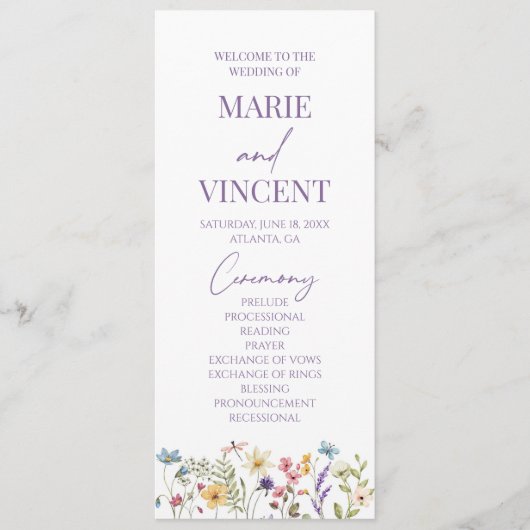 Wildblume Garden Floral Wilde Blume Hochzeit Programm (Vorderseite)