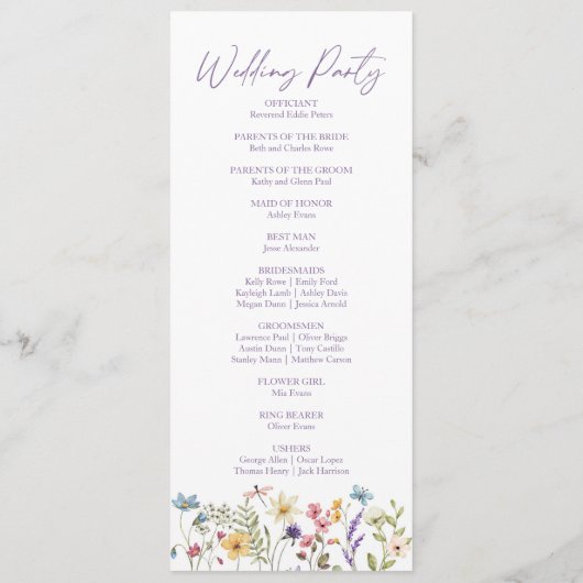 Wildblume Garden Floral Wilde Blume Hochzeit Programm (Rückseite)