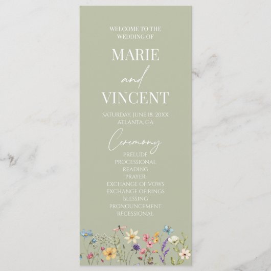 Wildblume Garden Floral Wilde Blume Hochzeit Programm (Vorderseite)