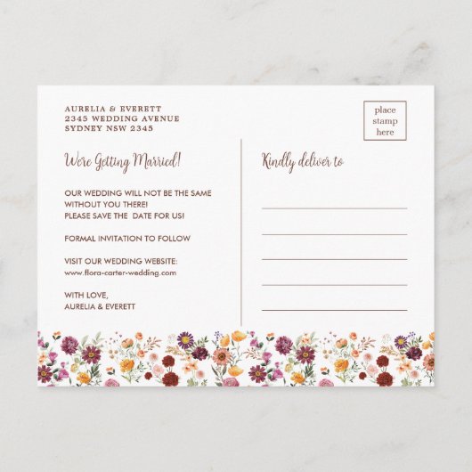 Wildblume Garden Foto Save the Date Ankündigungspostkarte (Rückseite)