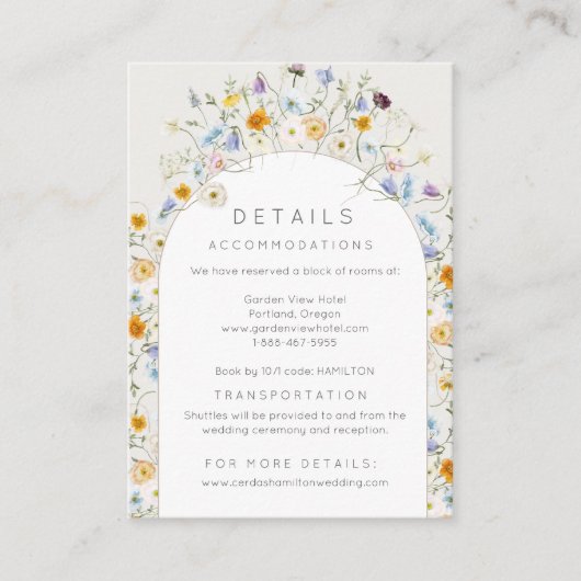 Wildblume Garden Frühlingsdetails Hochzeit Begleitkarte (Vorderseite)