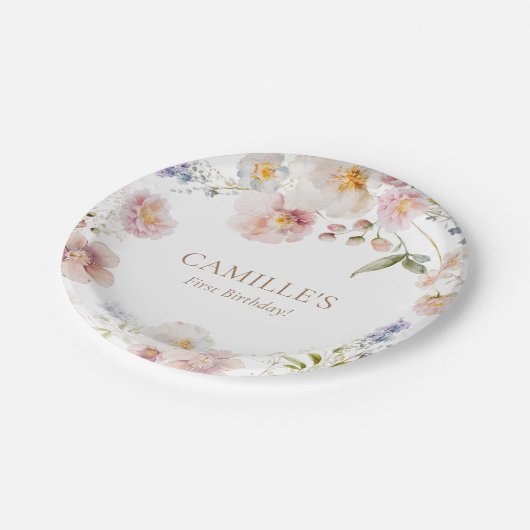 Wildblume Garden Geburtstag Pappteller (Schrägansicht)