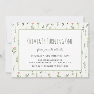 Wildblume Garden Girl 1. Geburtstag Einladung