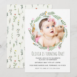 Wildblume Garden Girl 1. Geburtstag Einladung