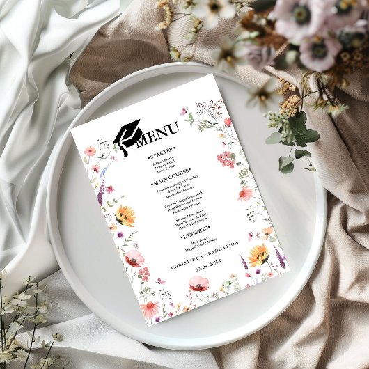 Wildblume Garden Graduation Party Menükarte