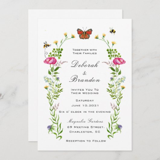 Wildblume Garden Hochzeit Einladung (Vorne/Hinten)