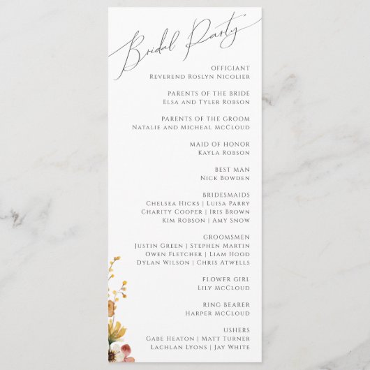 Wildblume Garden | Hochzeitsprogramm Programm (Rückseite)