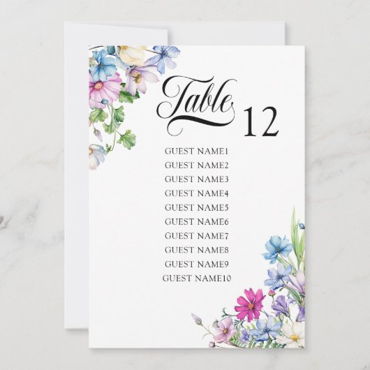 Wildblume Garden Hochzeitstisch Seekartenkarte Einladung (Vorderseite)