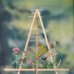 Wildblume Garden & Insekten Hochzeit Acrylschild