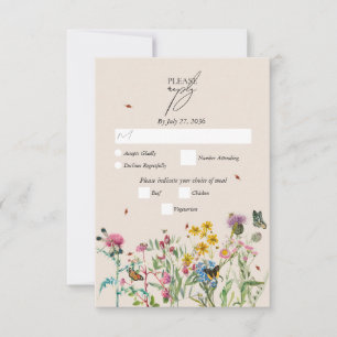 Wildblume Garden & Insekten Hochzeit RSVP Karte