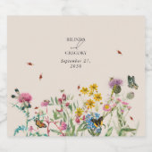 Wildblume Garden & Insekten Hochzeit Schaumweinetikett (Einzelnes Label)
