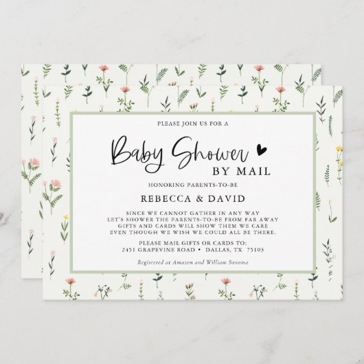 Wildblume Garden Kinderdusche per Post Einladung (Vorne/Hinten)