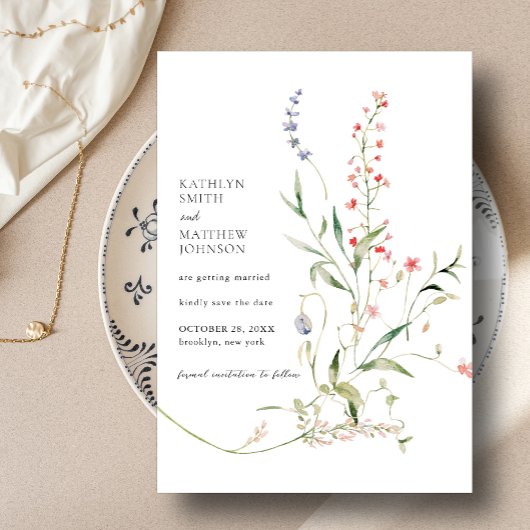 Wildblume Garden Moderne, farbenfroh und blumenrei Save The Date