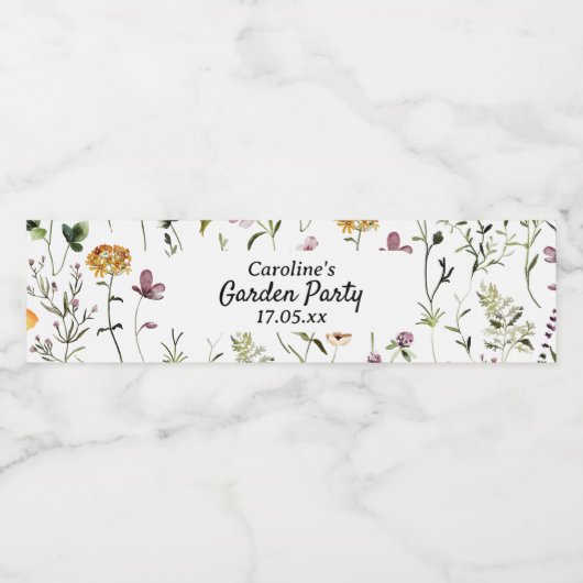Wildblume Garden Muster Custom Gift Bag Wasserflaschenetikett (Einzelnes Label)