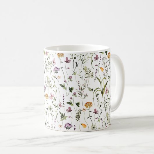 Wildblume Garden Muster Custom Initial Letter Kaffeetasse (VorderseiteRechts)