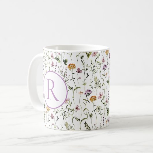 Wildblume Garden Muster Custom Initial Letter Kaffeetasse (Vorderseite Links)