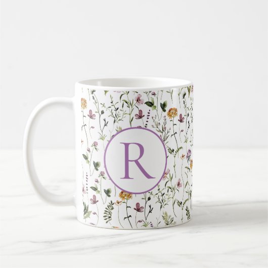 Wildblume Garden Muster Custom Initial Letter Kaffeetasse (Links)