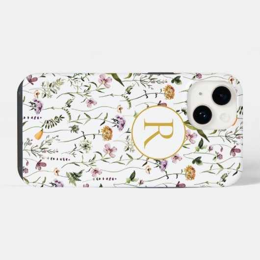 Wildblume Garden Muster Custom Monogram iPhone Hülle (Rückseite (Horizontal))