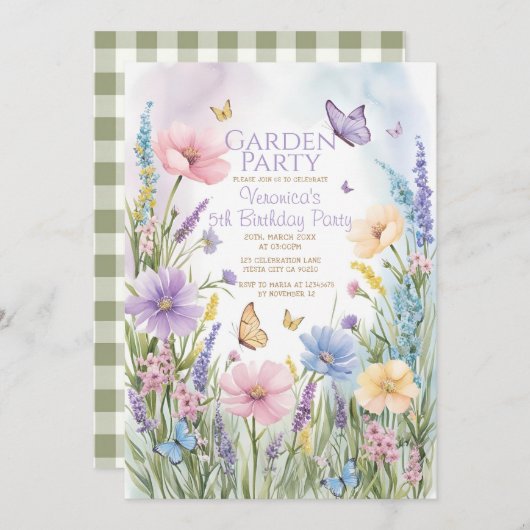 Wildblume Garden Party Geburtstag Einladung (Vorne/Hinten)