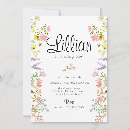 Wildblume Garden Party Geburtstag Einladung (Vorderseite)