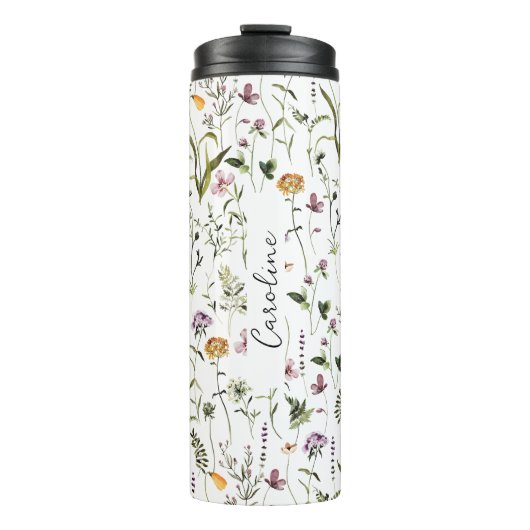 Wildblume Garden Pattern Individuelle Name Thermosbecher (Vorderseite)