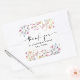 Wildblume Garden Theme Girl Aquarell Geburtstag Quadratischer Aufkleber